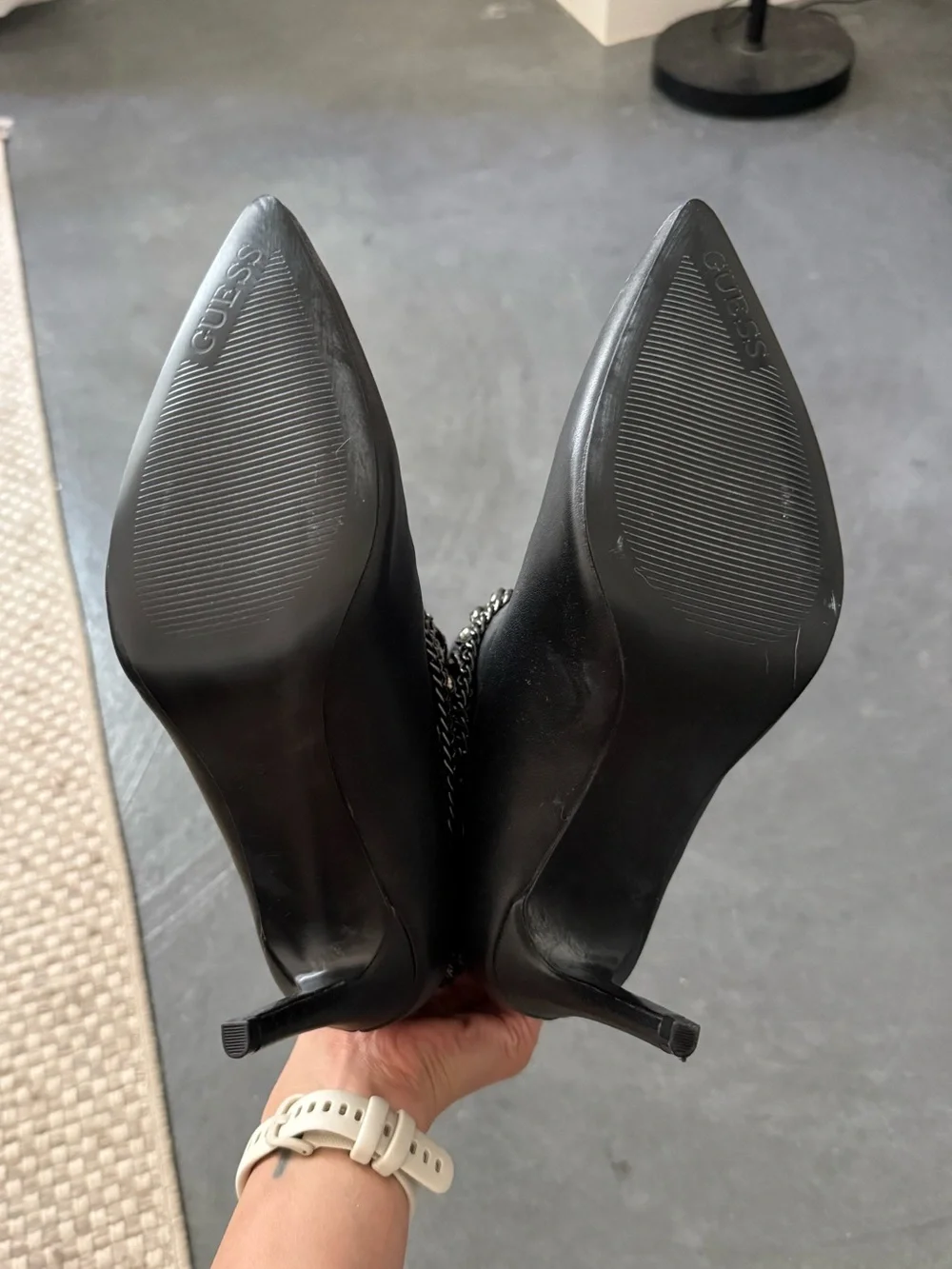 Guess Black Stiletto Bootie with Chain Detail